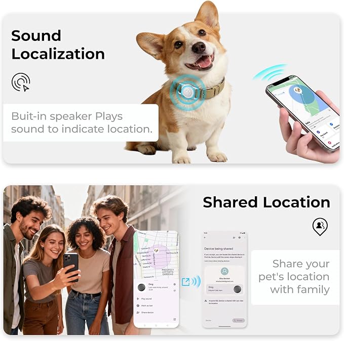 GPS Dog Tracker Collar (iOS & Android), Pet Activity Tracker No Monthly Fee | Pet Location Tracker with Holder Works with Apple Find My & Google Find Hub, Finder Tag for Pets, Items White 2 Pack