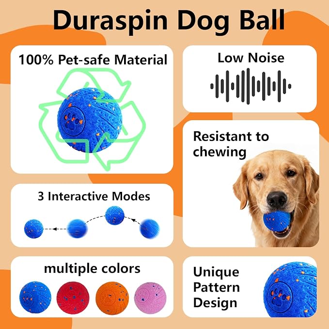 Interactive Dog Toys Smart Dog Ball for Aggressive Chewers Auto Bounce Blue