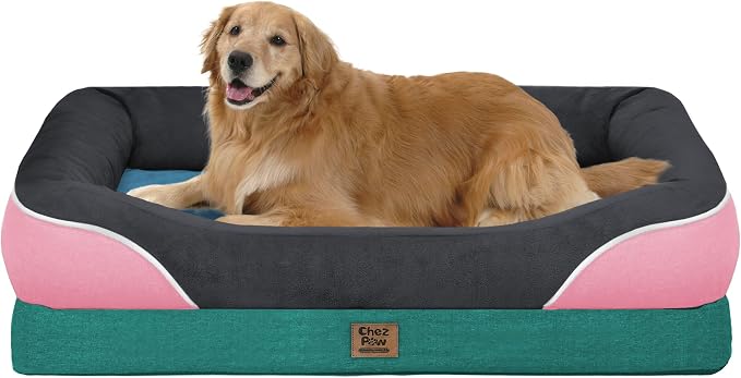 Waterproof Orthopedic XL Dog Bed for Large and Extra Large Dogs | Egg Crate Foam, 4-Sided Bolster Support, Waterproof Liner, Non-Slip Bottom, Machine Washable Cover, 42 x 30 Inch