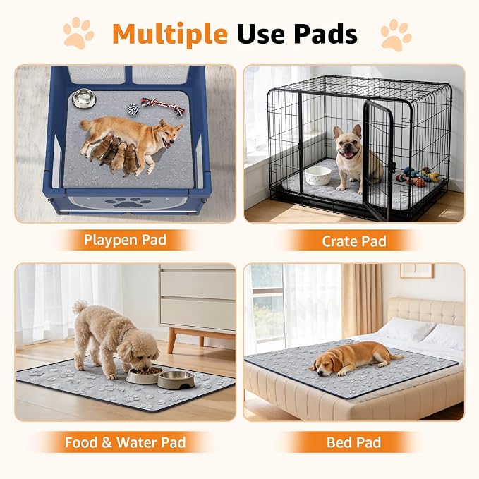 LOOBANI 2 Pack Extra Large Washable Pee Pads for Dogs 72"x72", Gray | Non-Slip Reusable Dog Mat, Super Absorbent & Waterproof Whelping Pads For Floor, Bed, Incontinence, Housebreak, Leak-Proof