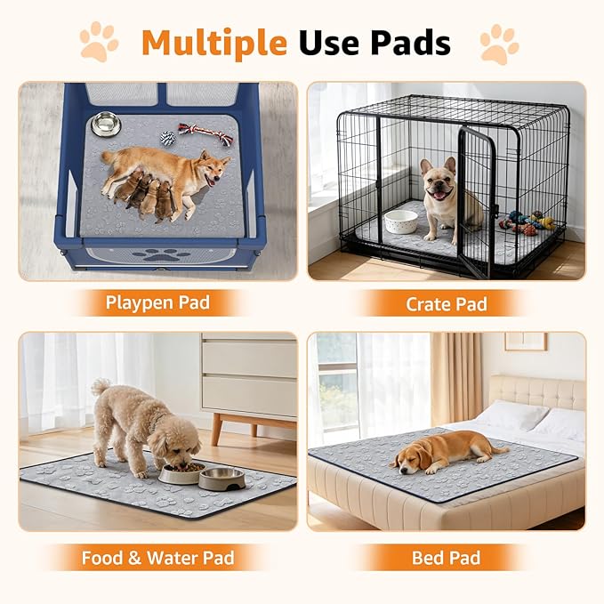 LOOBANI 2 Pack Extra Large Washable Pee Pads for Dogs 48"x48", Gray | Non-Slip Reusable Dog Mat, Super Absorbent & Waterproof Whelping Pads For Floor, Bed, Incontinence, Housebreak, Leak-Proof