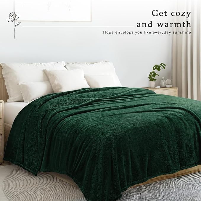 Exclusivo Mezcla Soft Plush Fleece Queen Size Blankets for Bed Living Room | Lightweight Fuzzy Fluffy Large Blanket for All Seasons, Cozy Velvet for Women Men, Machine Washable, 90"x90", Forest Green