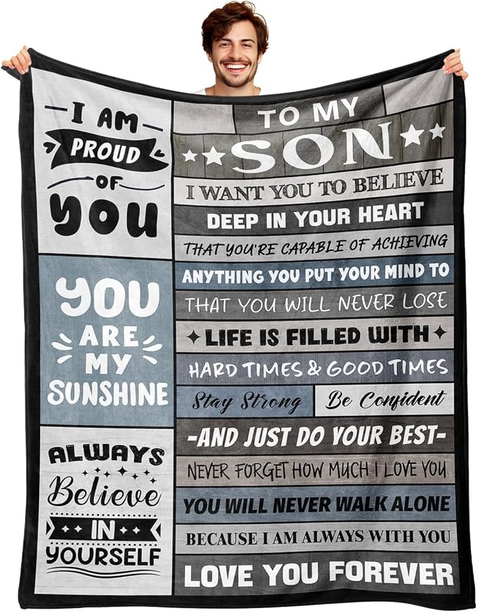 Son Birthday Gifts Ideas from Mom Dad - to My Son Blanket 60"x80" | Soft and Cozy Keepsake Blanket Thoughtful Gift on Christmas Valentines Day Fathers Day Birthday
