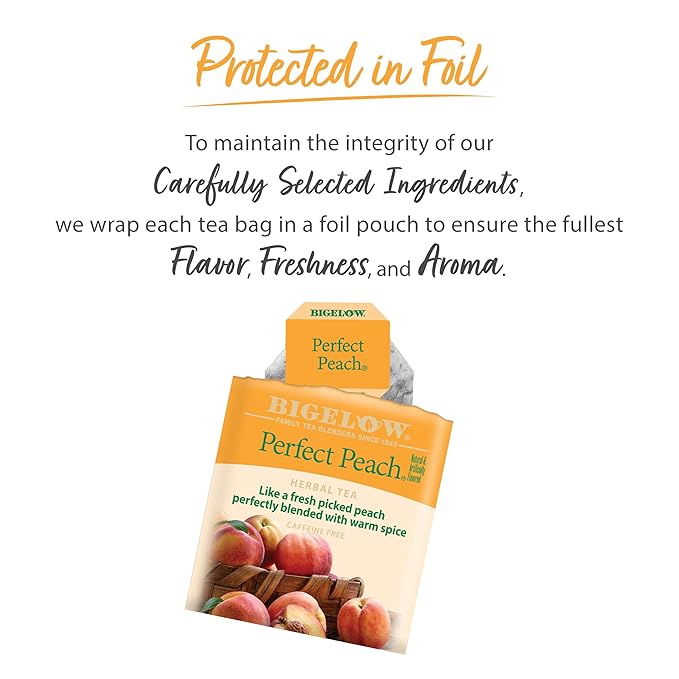 Bigelow Tea Perfect Peach Herbal Tea Bags, Caffeine Free, 20 Count (Pack of 12)