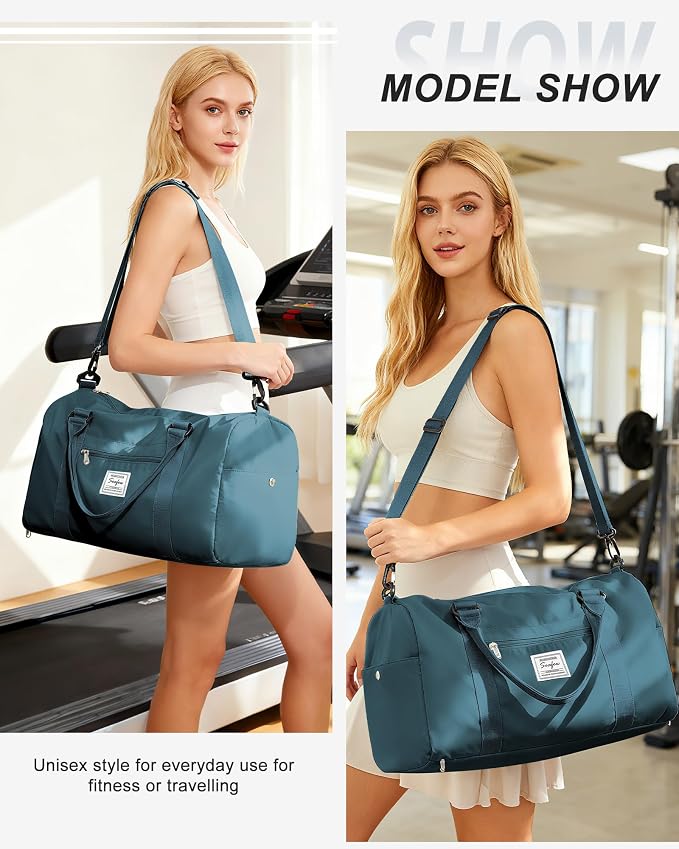 Gym Bag Womens Mens with Shoes Compartment and Wet Pocket Travel Duffel Bag for Women for Plane Sport Gym Tote Bags with Toiletry Bag Waterproof Weekend Overnight Carry on Bag Hospital Holdalls