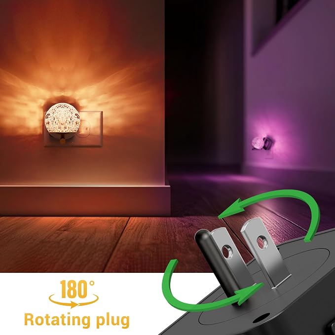 L LOHAS LED Night Lights Plug Into Wall, Dusk to Dawn Sensor | 10-Color RGB Dimmable Night Light, 180°Rotating Plug in Night Light for Bathroom, Hallway, Bedroom, Stairway