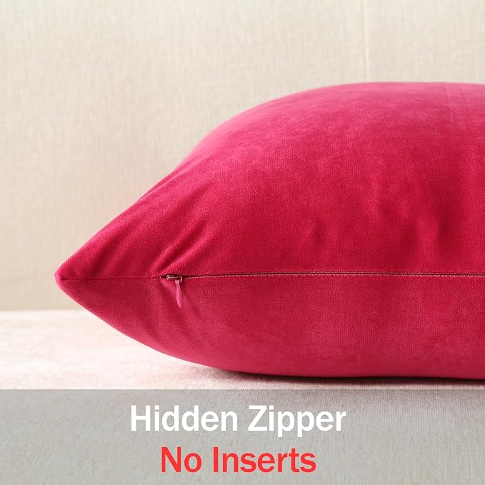 Throw Pillow Covers 20x20 Hot Pink: Pack of 2 Cozy Soft Velvet Square Modern Luxury Decorative Throw Pillow Cases for Sofa Couch Living Room Bed Home Decor