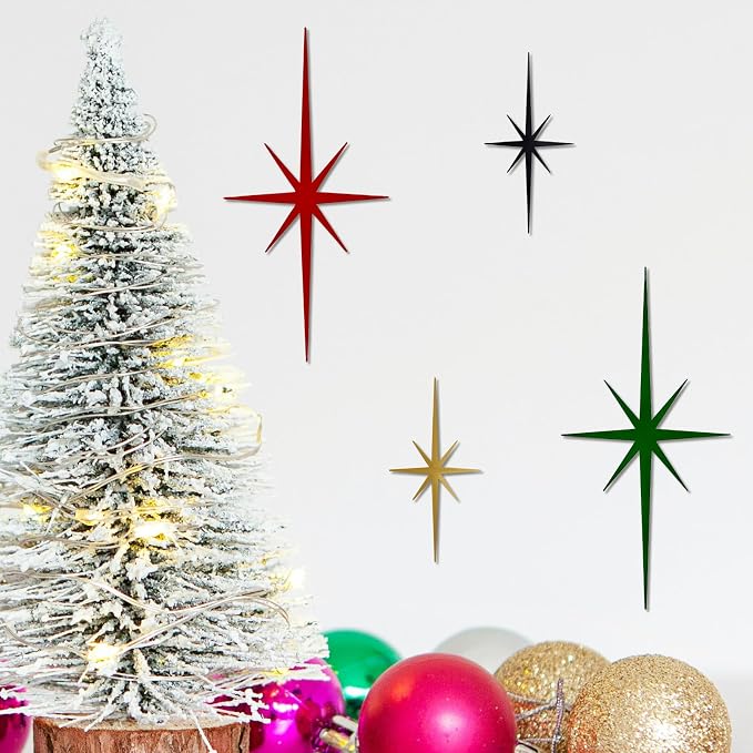 4 Pcs Star Wall Art for Home Decor Living Room Bedroom Office Metal 3D,Bling,with Hanging Hook Starburst Midcentury Sculpture Retro Gallery Accent Celestial -Gold 16.5in/9.4in