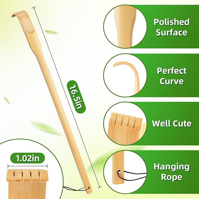 Bamboo Back Scratcher,16.5" Wooden Back Scratchers for Men Women,Strong Sturdy Self-Massager for Scratching Itches On Back, Arm, Leg, Head, Body, Best Gift for Pregnant Women,Elderly(8 PCS)