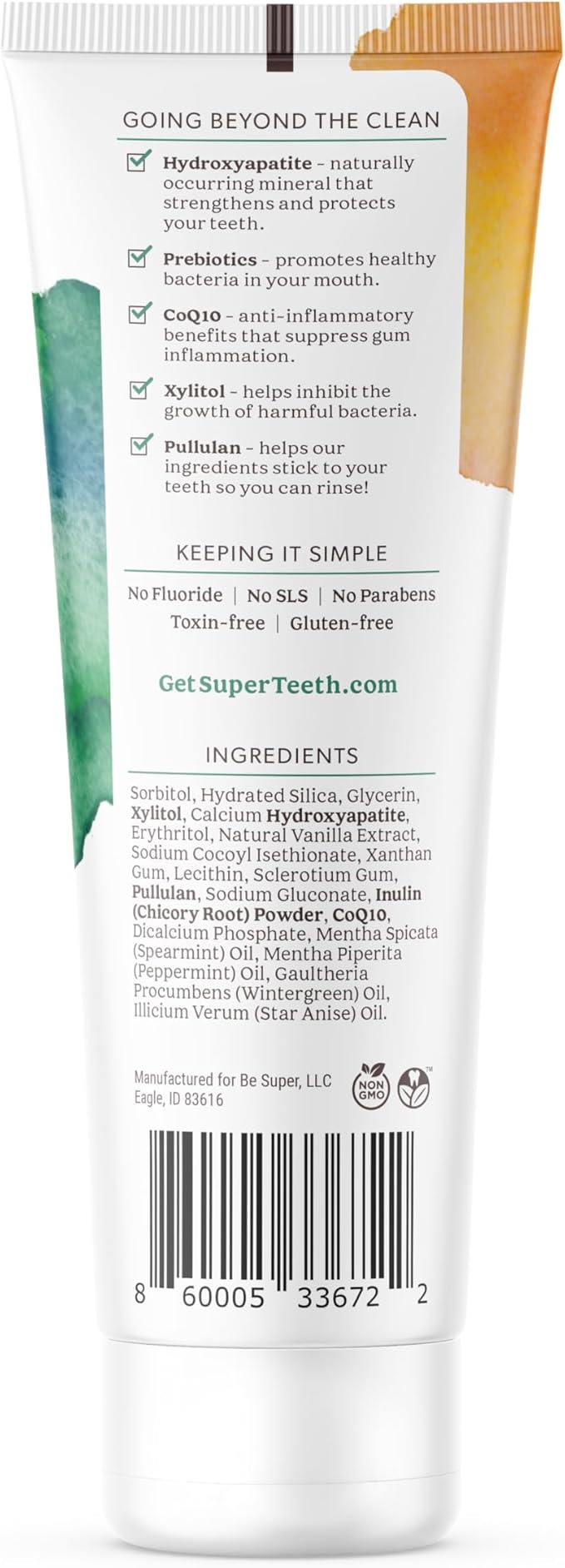 SuperTeeth Hydroxyapatite, Fluoride-Free Toothpaste with Prebiotics & Xylitol | Remineralizing Toothpaste That Freshens Breath, Fights Cavities & Plaque Buildup | Mint Flavored, Made in The USA