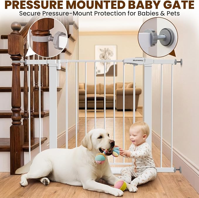 Mumeasy Baby Gate with Door, 29.7-43" Auto Close Dog Gate for Doorways