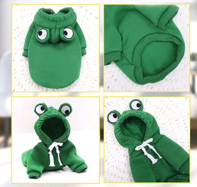 Warm Dog Winter Clothes Cute Dog Coat Hoodie, Green, XL | Fleece Pet Dog Frog-shaped Costume Jacket for French Bulldog Chihuahua Pug Boston Terrier Dachshund Greyhound Ropa Para Perro