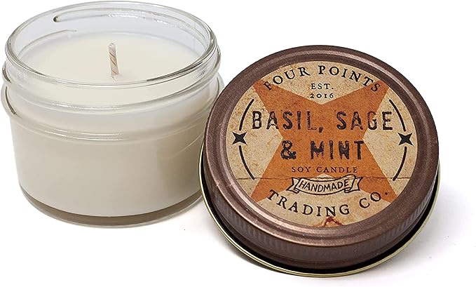 Basil, Sage and Mint 4 Oz Scented Soy Aromatherapy Candle w/Jar