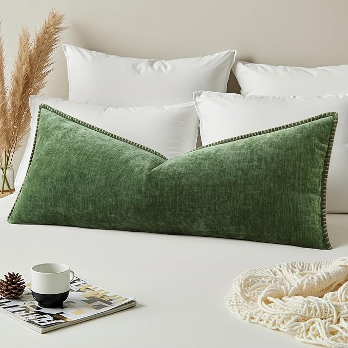 decorUhome Soft Chenille Throw Pillow Covers 14x36 Pack of 1 Forest Green | Fall Textured Decorative Throw Pillow Cases Stitched Edge Modern Farmhouse Luxury Boho Velvet for Couch Sofa Bed Home Decor