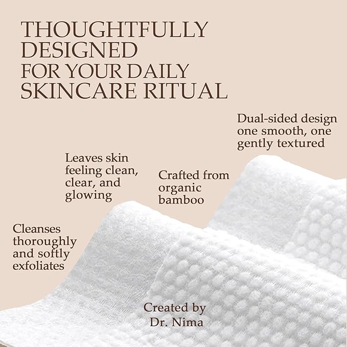 Dr. Nima's Clear Skin Towel, Organic Bamboo Face Towel, Physician Created Luxury Skin Care, Disposable Face Towel, Makeup Remover Dry Wipes, Ultra Soft, 1 Pack, 50 Ct