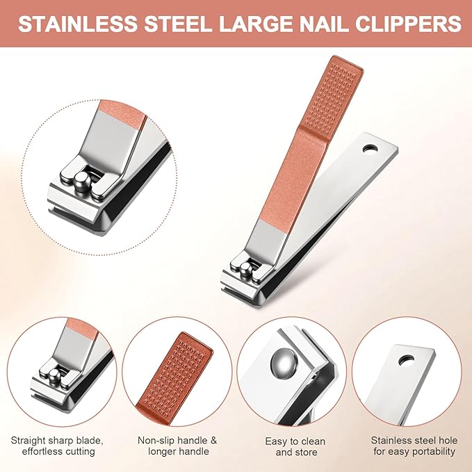 Mudder 6 Pcs Rose Gold Large Toenails Clippers Big Nail Clippers Straight Edge Toenails Cutters Stainless Steel Nail Trimmer Cutters for Men Women Thick Nails Straight Sharp Blade and Anti-slip Handle