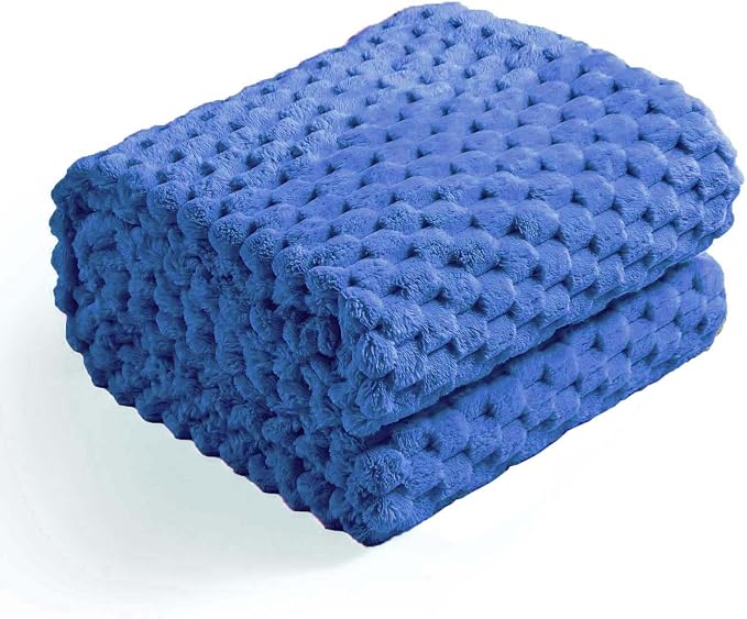 Excervent Hexagon Jacquard Throw Blanket for Bed, 50x70 Inches, Blue | Decorative Fuzzy Flannel Fleece Throw Blanket for Sofa Bed Couch, Super Soft Cozy, Suitable for All Seasons