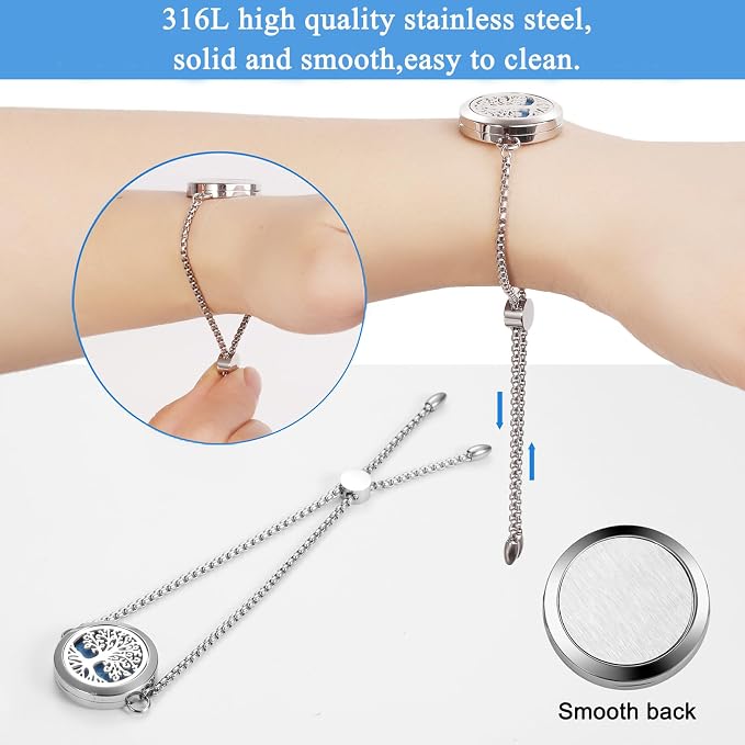 Aromatherapy Essential Oil Diffuser Bracelet, Tree of Life Pattern Locket Adjustable Link for Women Birthday Jewelry Gifts Trendy for Wife Mothers(Rose Gold)
