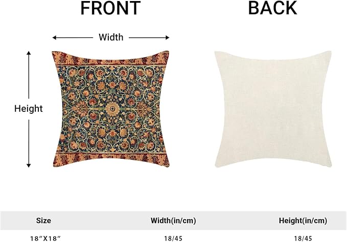 AEIOAE Boho Pillow Covers 18x18 Inch Set of 2,Carpet Pattern Throw Pillows Case,Blue Red Floral Ethnic Design Outdoor Decorative Square Linen Farmhouse Decor Cushion Covers for Home Sofa Bed Couch