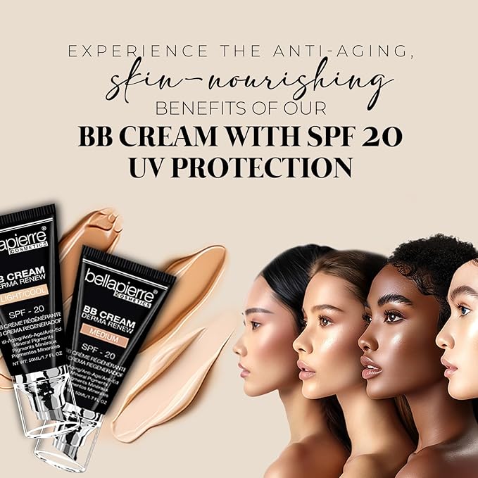 Bellapierre BB Cream SPF 20 – Mineral Sunscreen & Liquid Foundation, Lightweight Face Moisturizer with Buildable Coverage, Matte Finish, Non-Toxic, Paraben-Free, Cruelty-Free – 1.7 oz - Tan