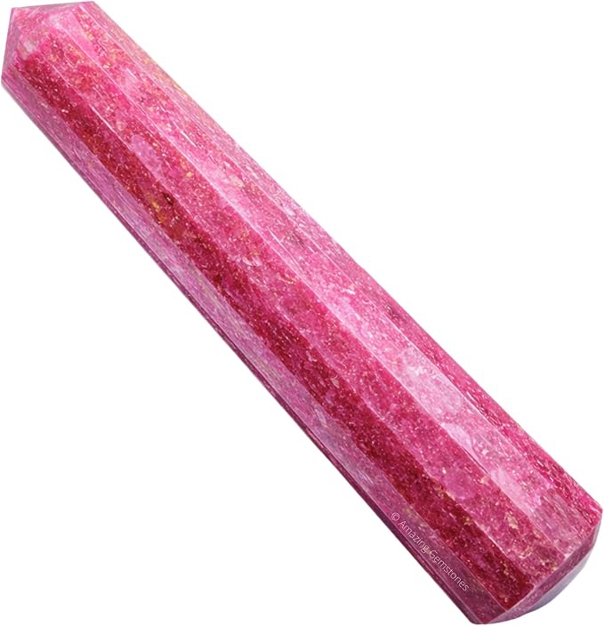 Amazing Gemstone Rhodonite Crystal Wand Massage Stick - Pelvic Wand Gua Sha for Adults - Crystals and Healing Stones Massage Wands for Adults Gifts (Pointed)
