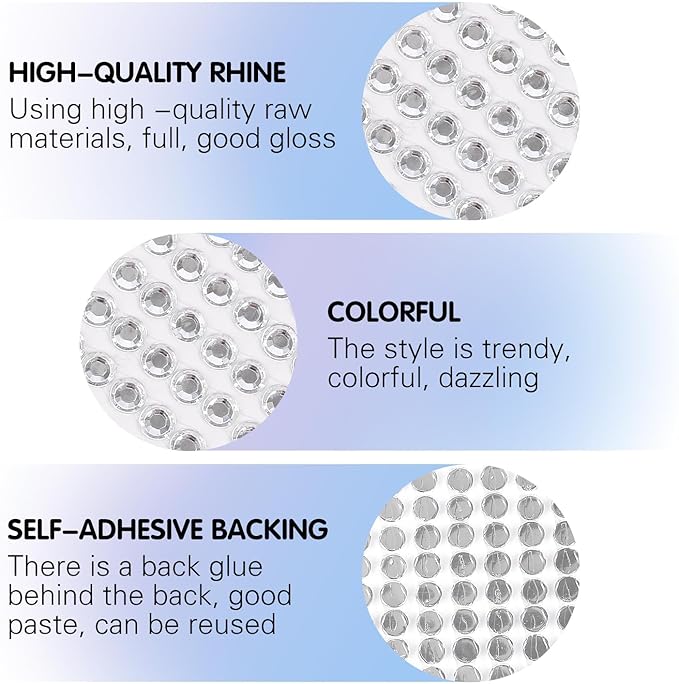 8 Sheets Rhinestone Stickers，3584 Pcs Gem Stickers for DIY Face Eyes Makeup Hair（Silver-3/4/5/6mm）