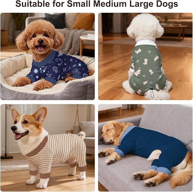 Bienbee Dog Pajamas, 4 Pack Dog Recovery Suit Shedding Suit Cute Soft Puppy Clothes Dogs Pjs Onesies Jammies Adjustable Breathable & Stretchy Clothes for Small Medium Large Dogs Girl Boy Puppy-2XL | Dog Shedding Suit with Soft Fabric, Breathable & Stre...