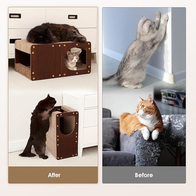 EHEYCIGA Cardboard Cat Scratcher House, 23-Inch Cat Scratch pad, Dark Brown | Cat Scratching Board for Indoor Cats, High-density Corrugated Paper, Multi-function, Anti-scratch, Easy Install, Extra Large