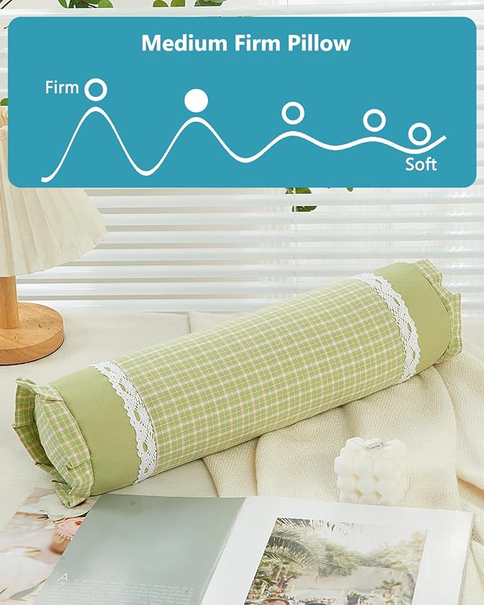 Extra Firm Buckwheat Cervical Roll Pillow – Customizable Support for Neck Pain, Yoga Relaxation, 15.7” x 4.7”, Machine-Washable Cover,Green