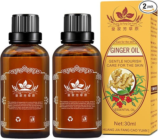 100% Pure Natural Ginger Massage Oil, 2 Pcs | SPA Massage Oils,Repelling Cold and Relaxing Active Oil,Natural Ginger Oil for Skin(30ML/Bottle)