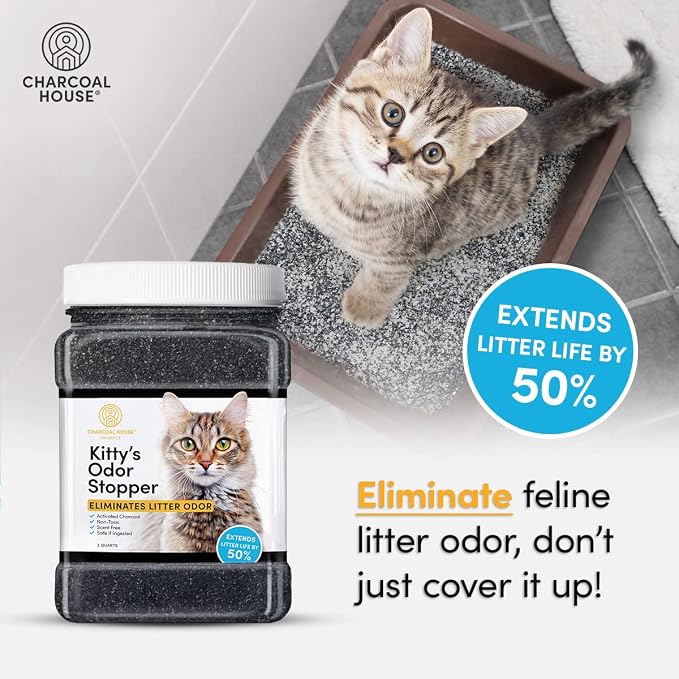 Kitty's Odor Stopper - 4 lbs of Activated Charcoal Cat Litter Box Odor Eliminator | Friendly Freshener | Unscented Deodorizer - Child Safe, Non-Toxic & Fresh | Extends Feline Litter Life