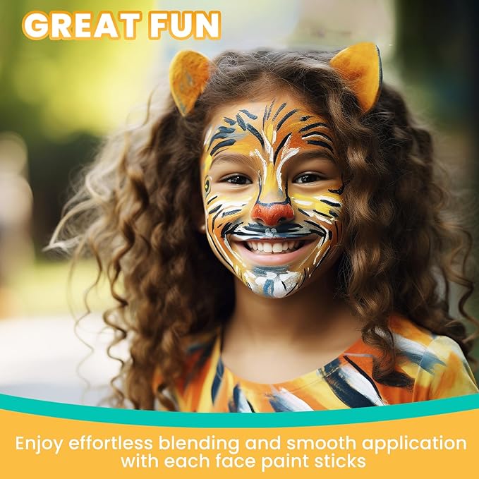 Face Paint, 36 Kids Face Paint Sticks, Professtional Face Painting Kit for Kids, 6 Fluorescent + 6 Metallic + 24 Classic Color, Non-Toxic & Washable Face Body Crayons