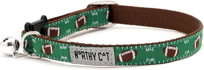THE WORTHY DOG Icons Patterns, Breakaway Cat Collar, with Bell, Green