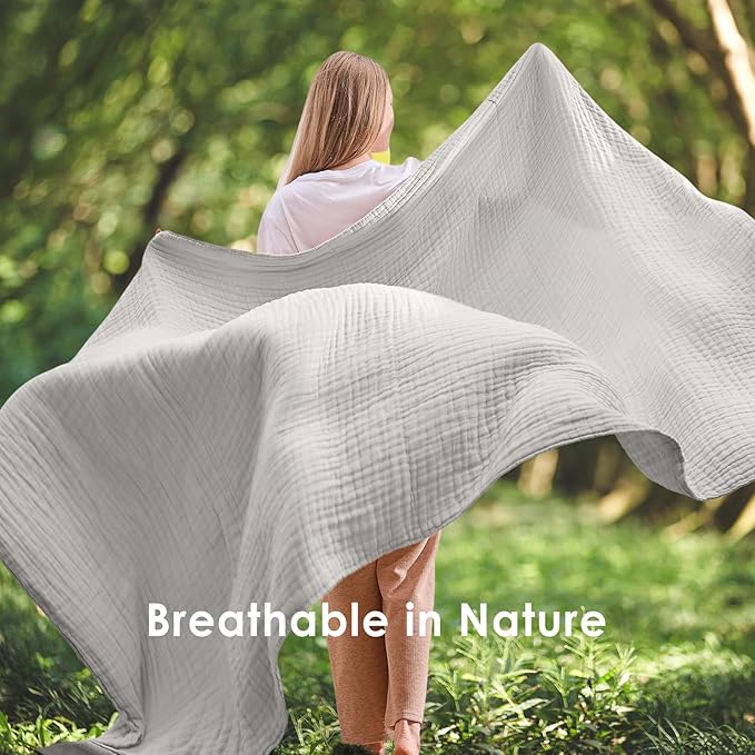 EMME Muslin Blankets for Adults Throw Blanket for Couch Breathable Gauze Soft Lightweight Airy Light Grey Twin XL 66" x 90"