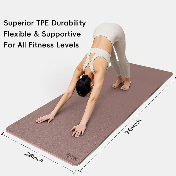 WEILA Extra Thick 10mm Yoga Mat - Non-Slip TPE Fitness Mat for Yoga, Pilates & Workout, 76"x28" Large Dual-Color with Carry Strap for Travel, Gym, Home