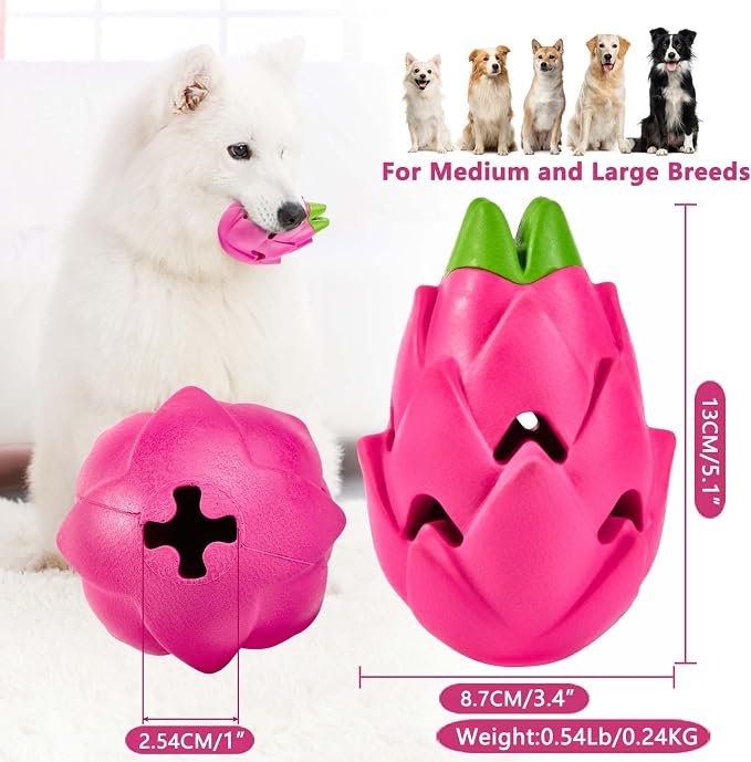 AUSCAT Dog Treat Dispensing Toys, Dispensing Puzzle Dog Toy, Rubber Dog Treat Dispenser, Interactive Stimulation Dog Food Toys, Pitaya Shape