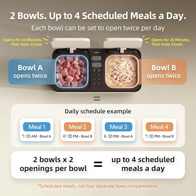 Cat Wet Food Automatic Feeder with Semiconductor Cooling & Pre-Heating, Programmable Timed Wet Food Dispenser for Cats, Stainless Steel Tray, Quiet, for 1-2 Cats Daily Use & Short Trips
