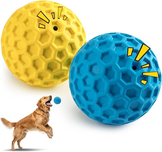 HIPPIH Indestructible Squeaky Dog Toys, Interactive Dog Balls 2 Pack