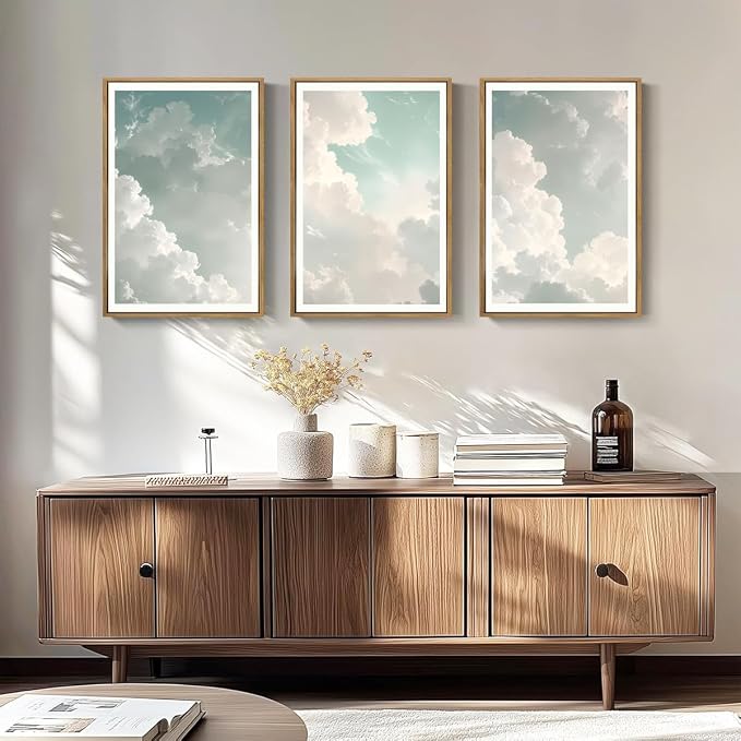 ANHUIB Large Sky Wall Art White Cloud Wall Art Nature Landscape Wall Decor Set of 3 for Living Room Bedroom Dining Room 16x24 Inch
