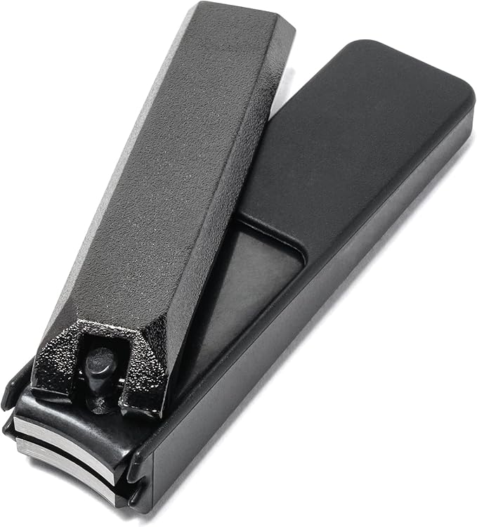 Japanese Nail Clippers, Curved Carbon Steel Blade, Made in Seki Japan, Built-in Nail File & Clippings Catcher, Samurai Design, Fingernail & Toenail Nail Trimmer (Black)