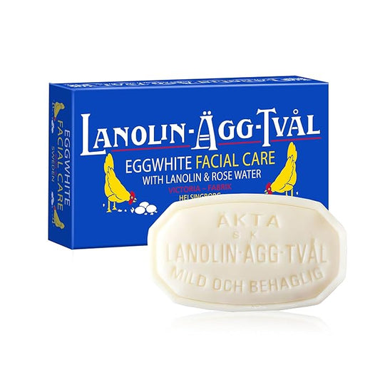 VICTORIA Swedish Egg White Facial Soap, 3-in-1 Gentle Daily Cleanser with Lanolin & Rose Water, for Oily & Combination Skin, 50g