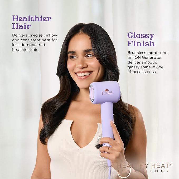 SUTRA Ultra Violet Blow Dryer - Lightweight Hair Dryer with Negative Ionic Technology, 2 Speed & 3 Heat Settings, Cool Shot, Diffuser & Concentrator, Fast Drying, Glossy Finish