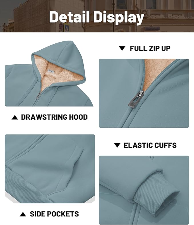 Little Beauty Womens Zip Up Hoodies Winter Thick Fleece Lined Hooded Jacket Casual Cozy Warm Sweatshirt Coat