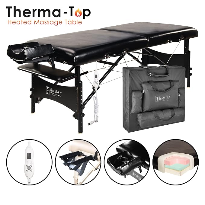 Master Massage 30” Galaxy Therma Top Lash Bed 2 Fold with Carry Case SPA Table Heigh Adjustable with Accessories (Black)