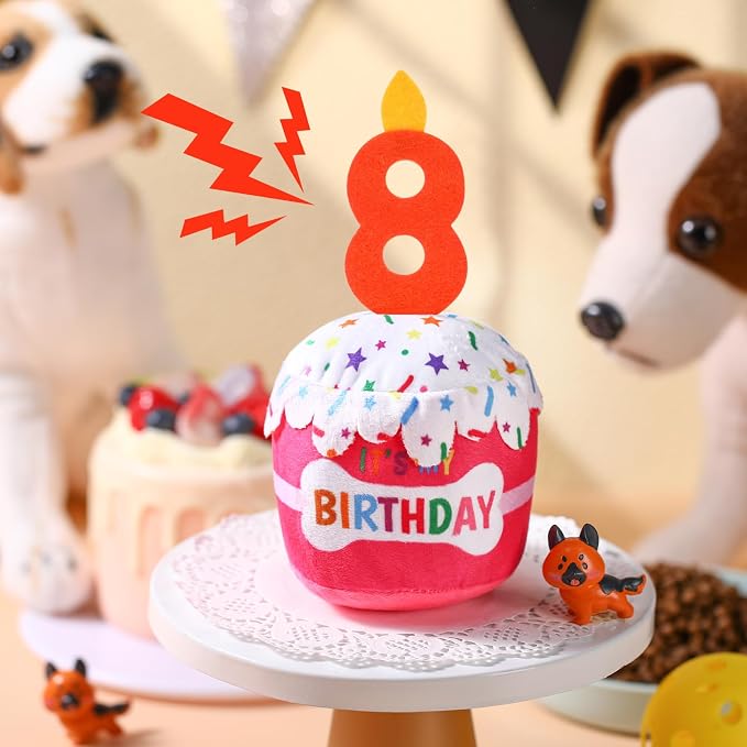 Dansydaisy Dog Birthday Cake Toy Squeaky Plush Gift,8th,Pink