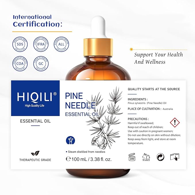 HIQILI 100ML Pine Needle Essential Oil, Premium Quality, for Diffuser, Skin, Candle Making - 3.38 Fl Oz