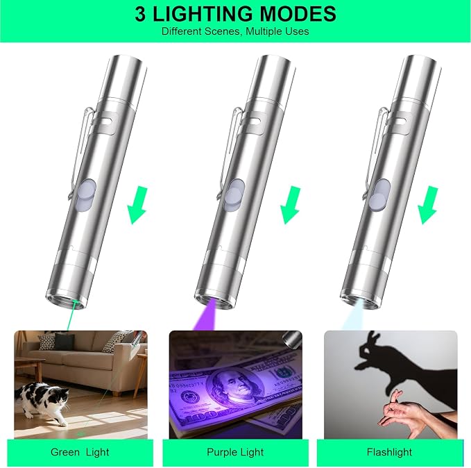 Waputne Cat Toy, Green Light, Rechargeable, 3 Light Modes, 5 Fun Patterns | Interactive Chase Toy; Automatic Training & Exercise Fun; Kitten Toy for Indoor Cats & Dogs