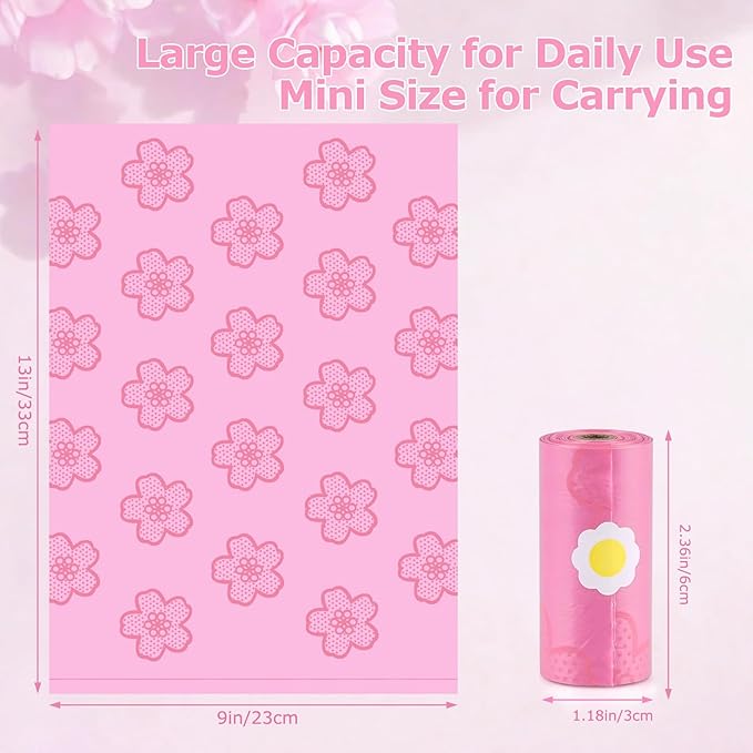 300PCS Cherry Blossom Scented Sanitary Napkin Disposal Bags, Pink Disposable Sanitary Bag Personal Care Disposal for Tampons Trash Bag, Disposable Mini Bags for Women Privacy Handling Bag Diaper Sack