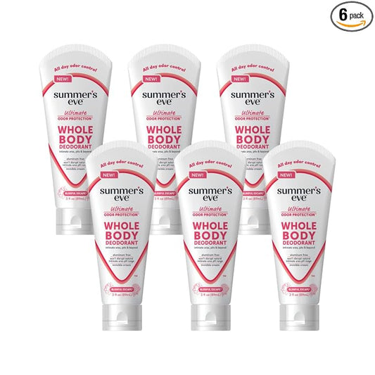 Summer’s Eve Ultimate Odor Protection Whole Body Deodorant Cream, Blissful Escape, Aluminum Free, All Day Odor Control, Invisible Cream, 3 Ounce (Pack of 6)