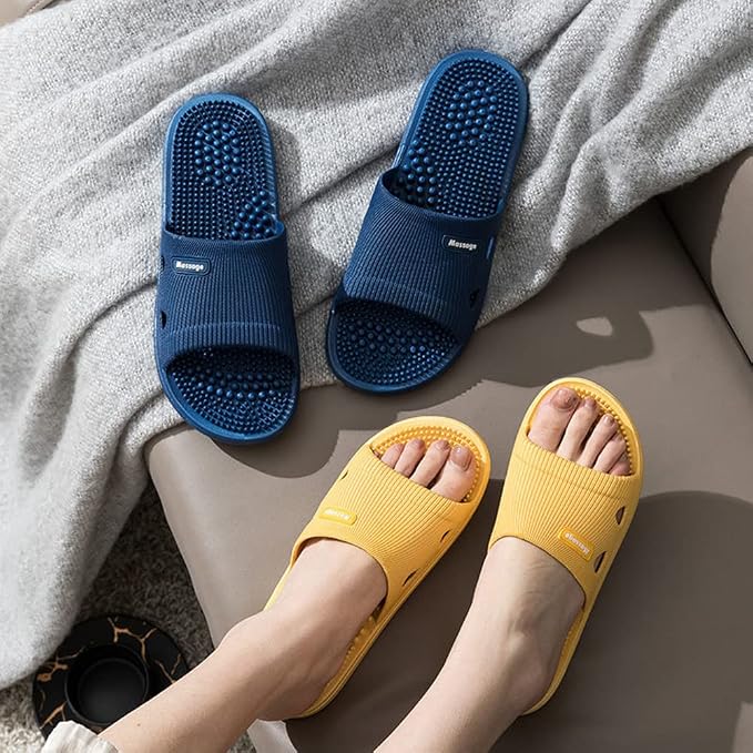 Acupressure Massage Slippers for Plantar Fasciitis for Women Acupuncture Slippers Arthritis Neuropathy Pain Relief Non-Slip Massage Sandals Womens Stress Relief Gifts for Bath (US Women 5.5-6, Yellow)